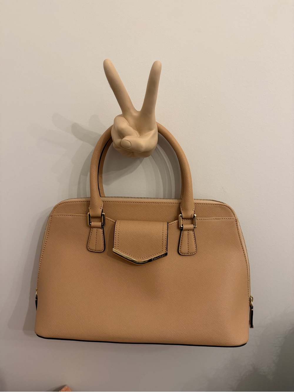 Calvin Klein Beige Structured Satchel Handbag